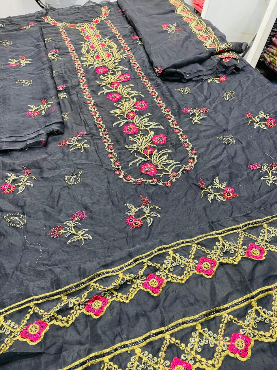 Black Chiffon – Unstitched 2-Piece Suit