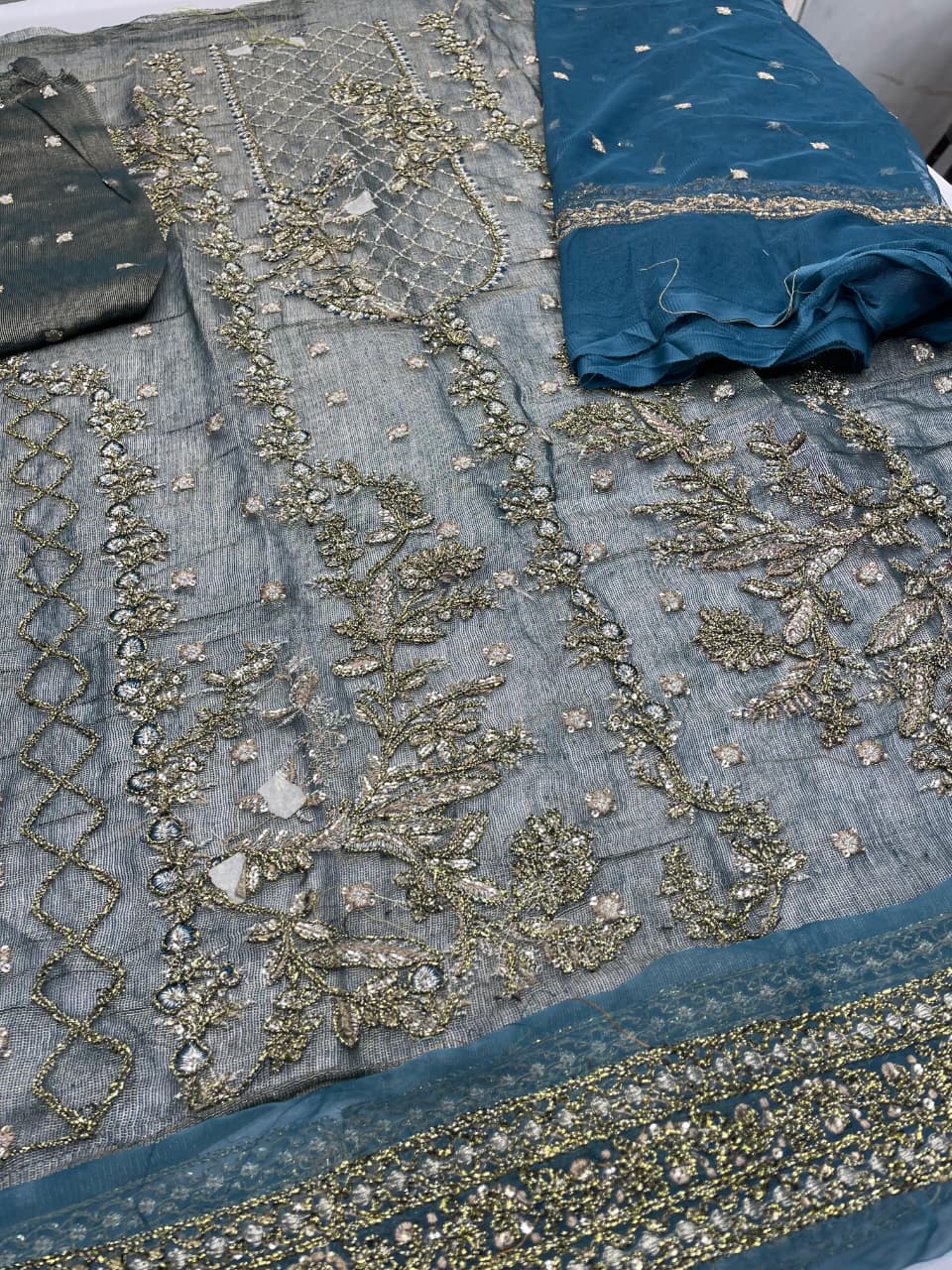 Grey Cotton-Net 2-Piece Suit – Unstitched