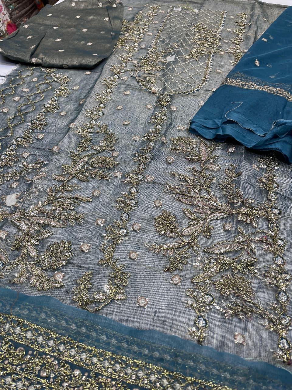 Grey Cotton-Net 2-Piece Suit – Unstitched