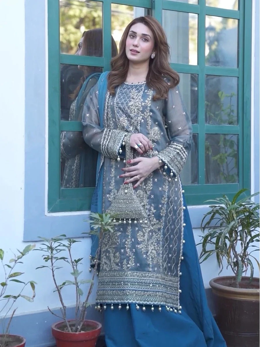 Grey Cotton-Net 2-Piece Suit – Unstitched