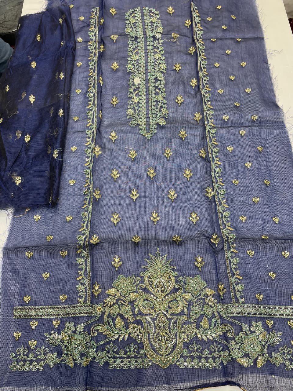 Blue Cotton-Net / Silk 2-Piece Suit – Unstitched