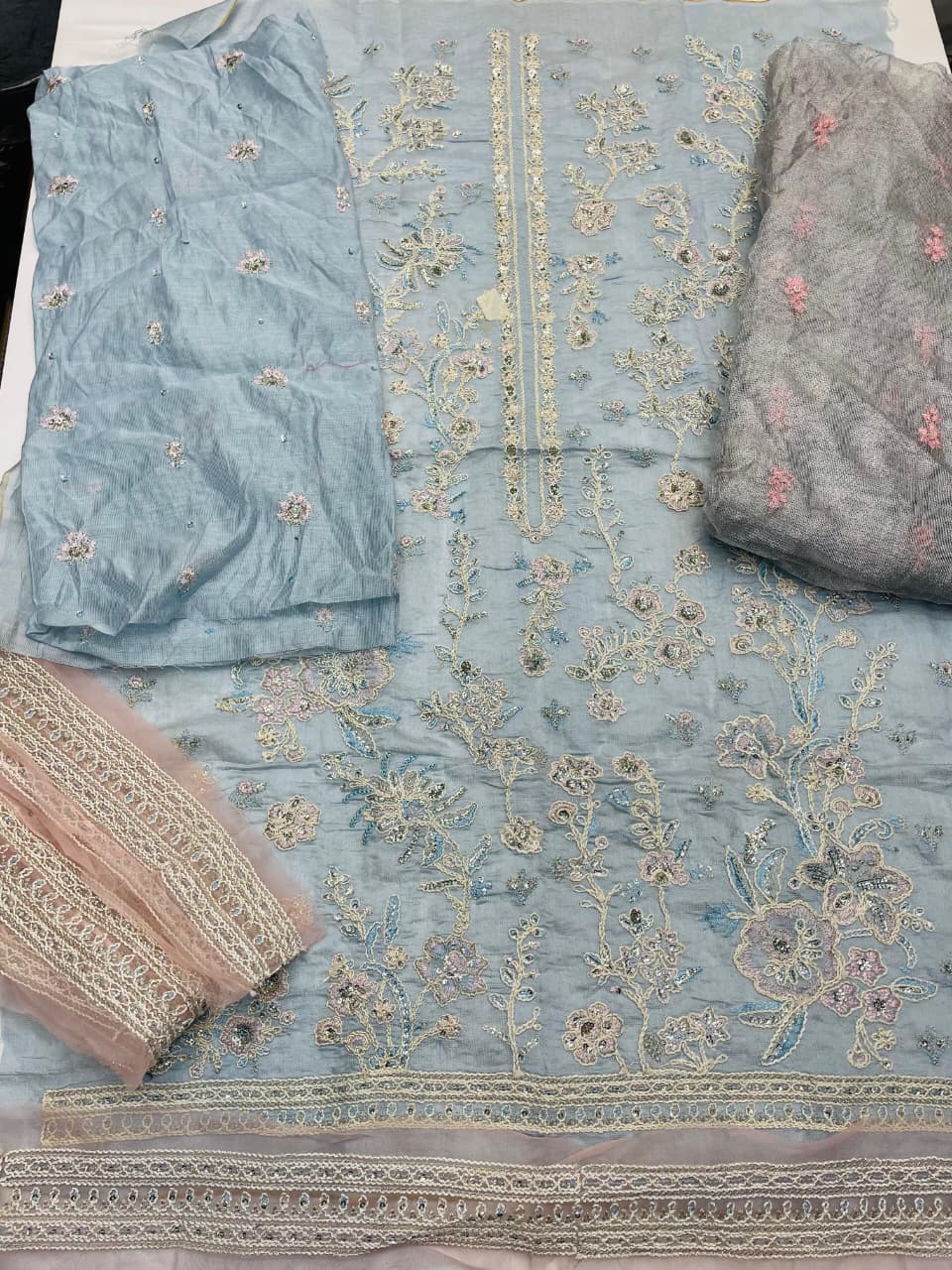 Sky Blue Cotton-Net 2-Piece Suit – Unstitched