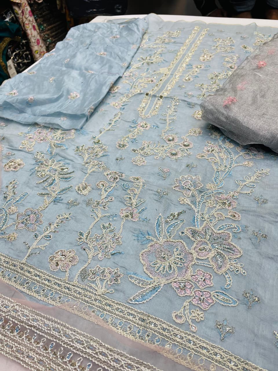 Sky Blue Cotton-Net 2-Piece Suit – Unstitched