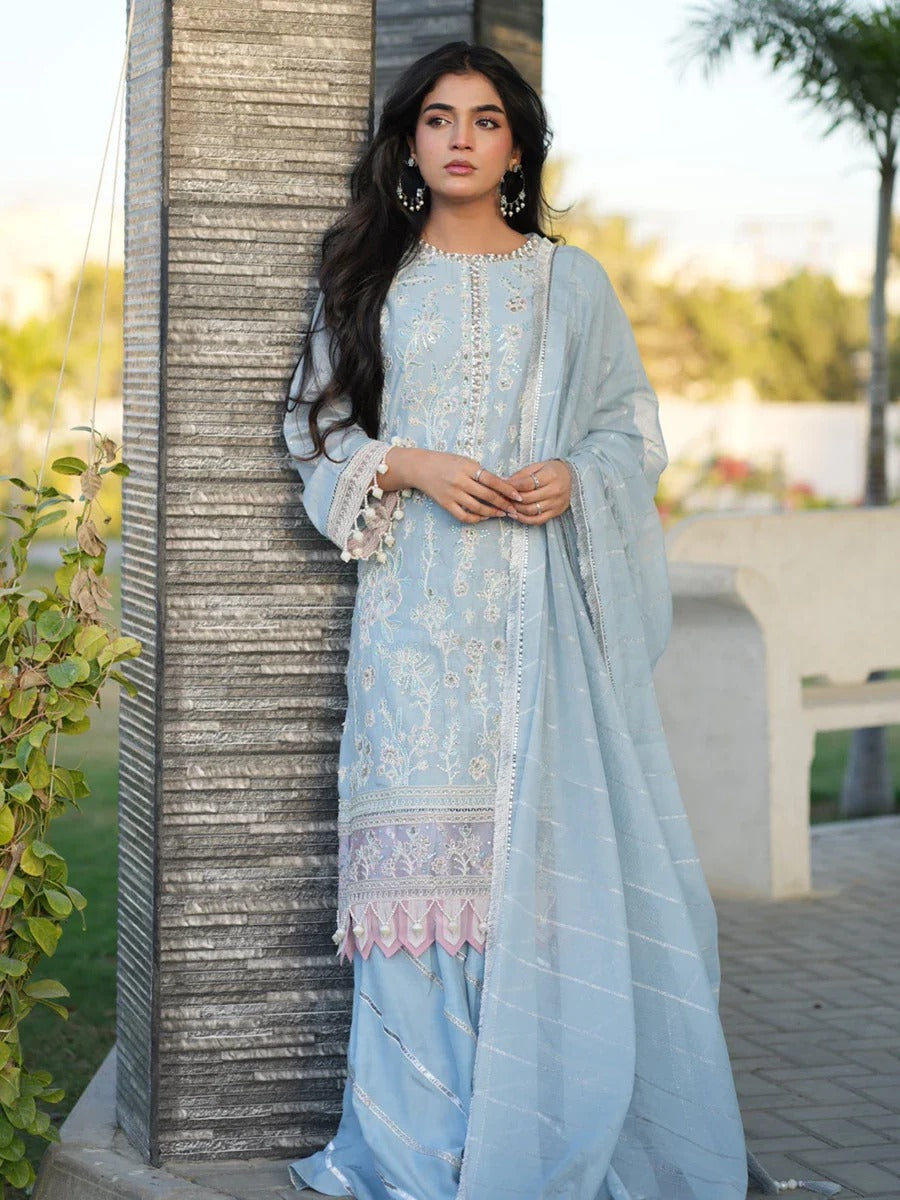 Sky Blue Cotton-Net 2-Piece Suit – Unstitched