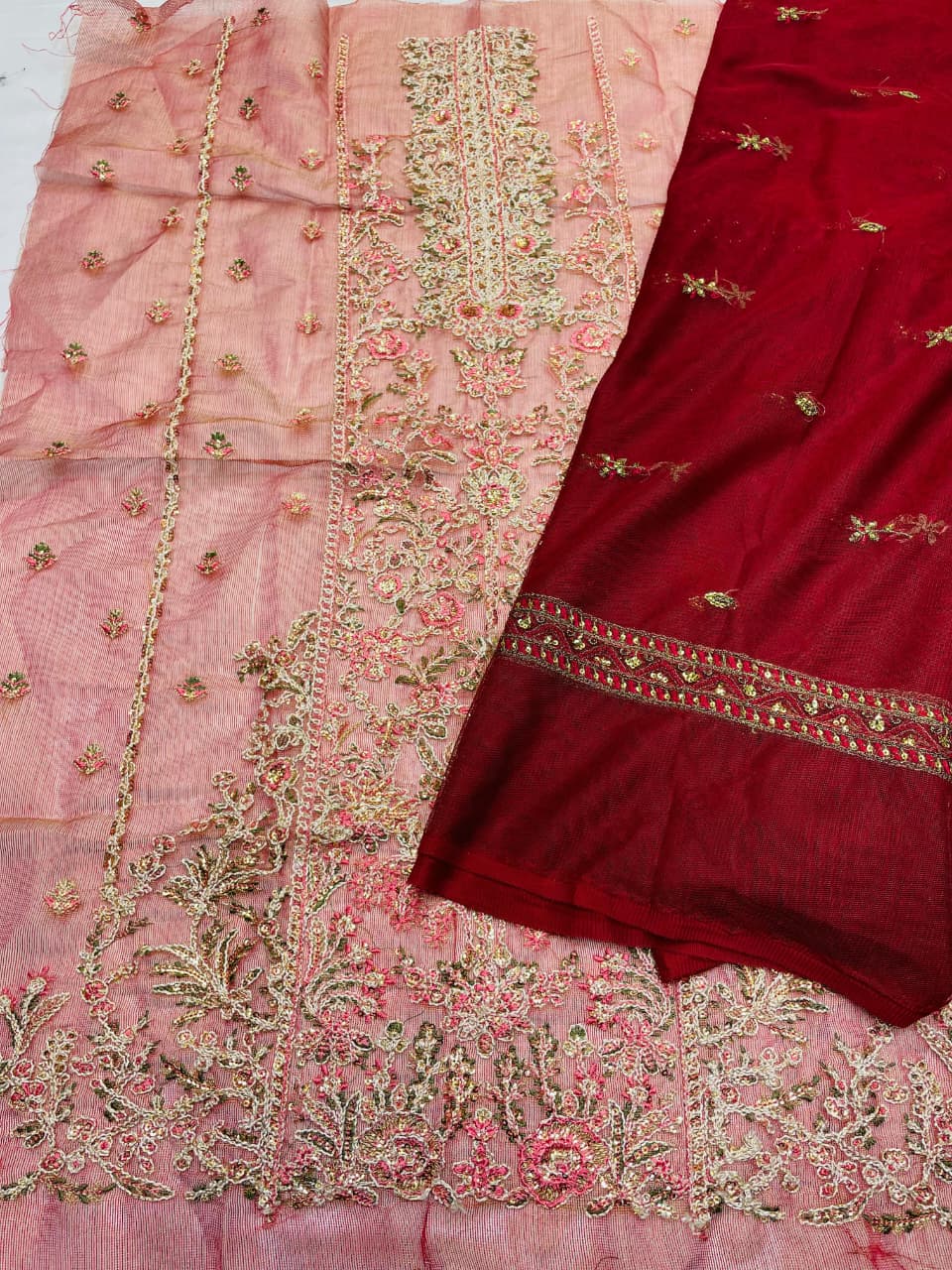 Peach Cotton-Net 2-Piece Suit – Unstitched