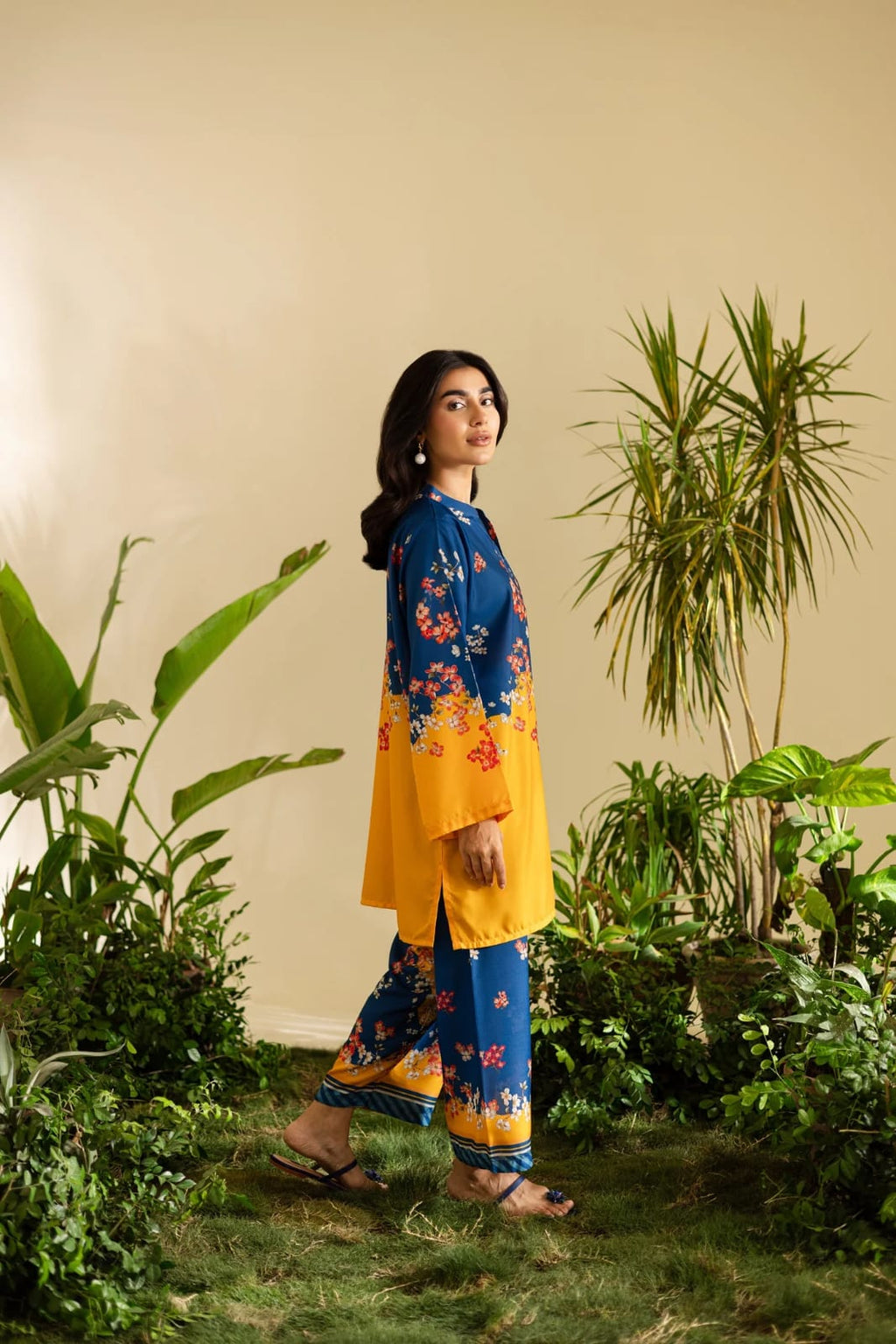 Blue & Mustard Floral 2-Piece Suit