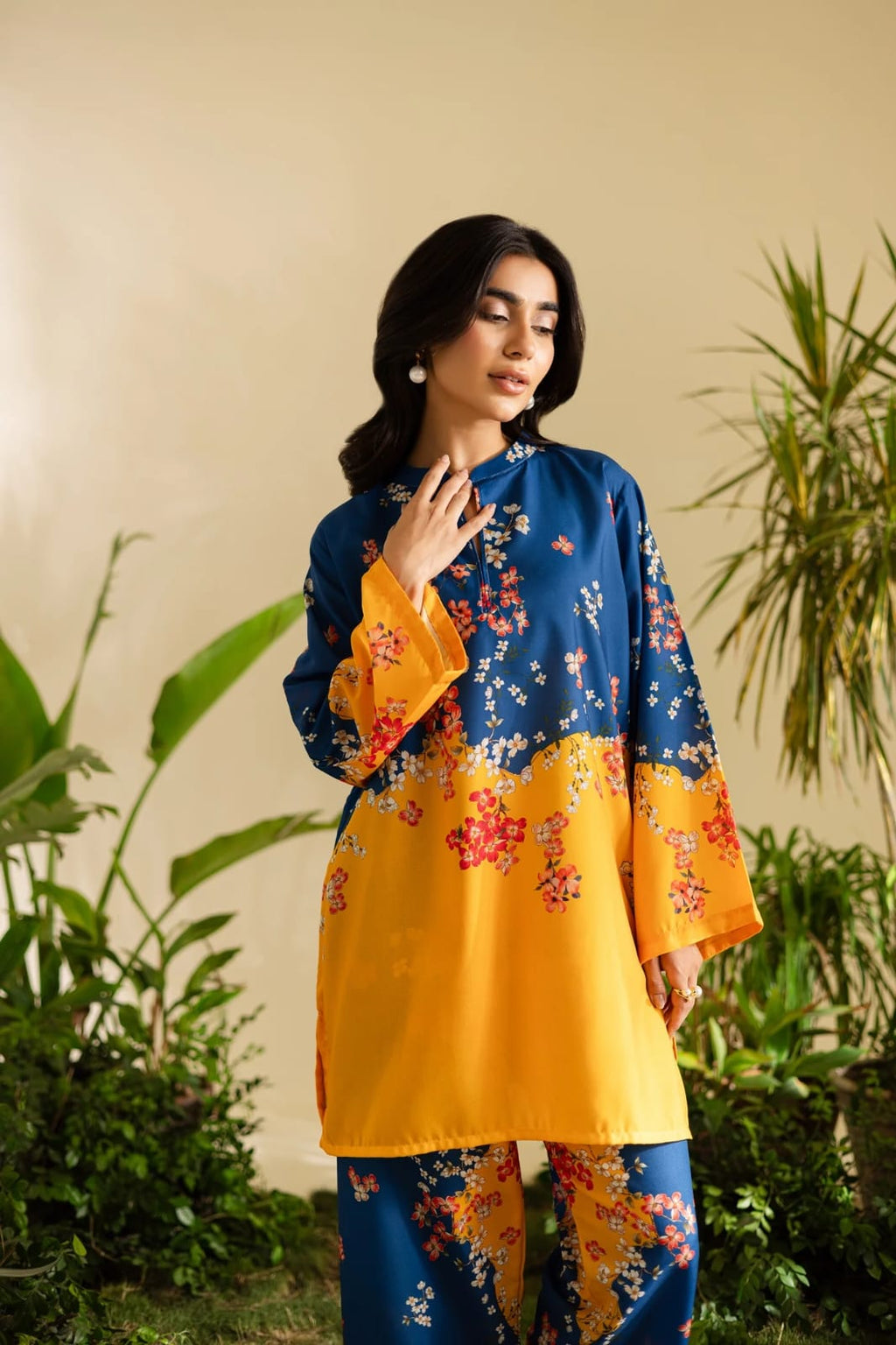 Blue & Mustard Floral 2-Piece Suit