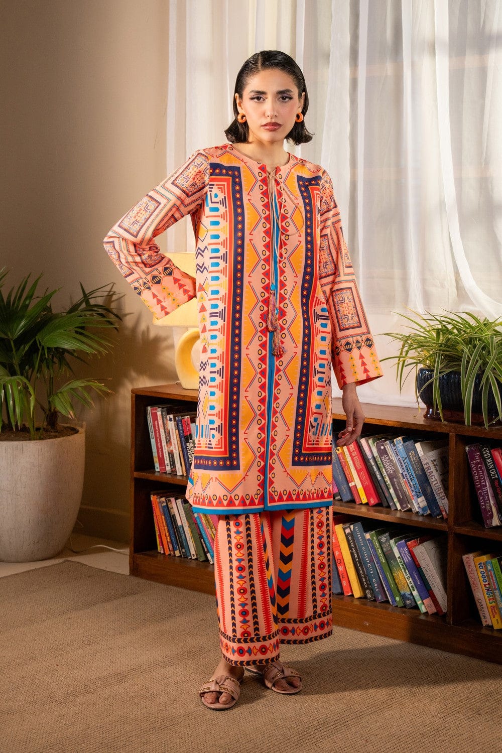 Peach Tribal Printed 2-Piece Suit Code 001