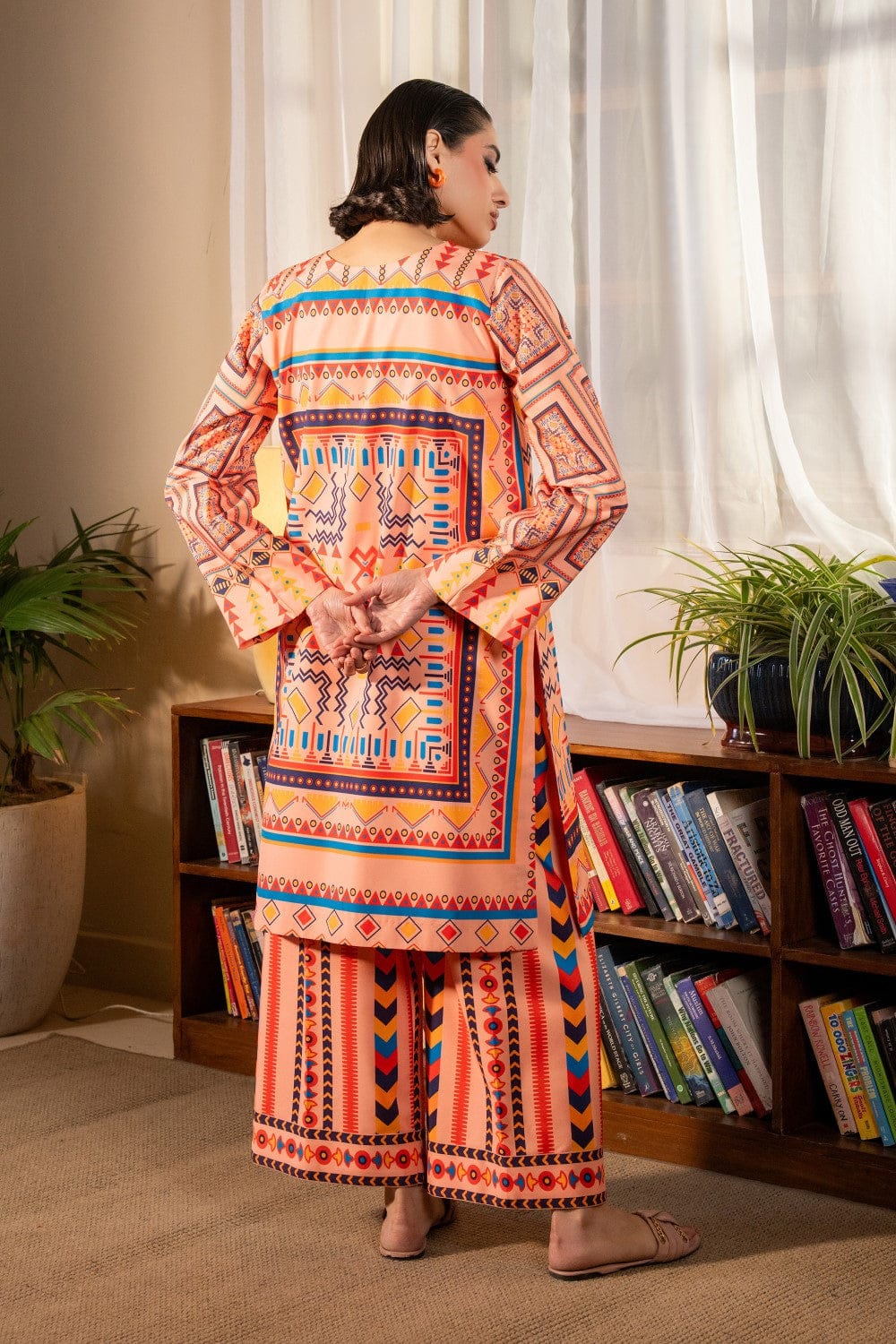 Peach Tribal Printed 2-Piece Suit Code 001