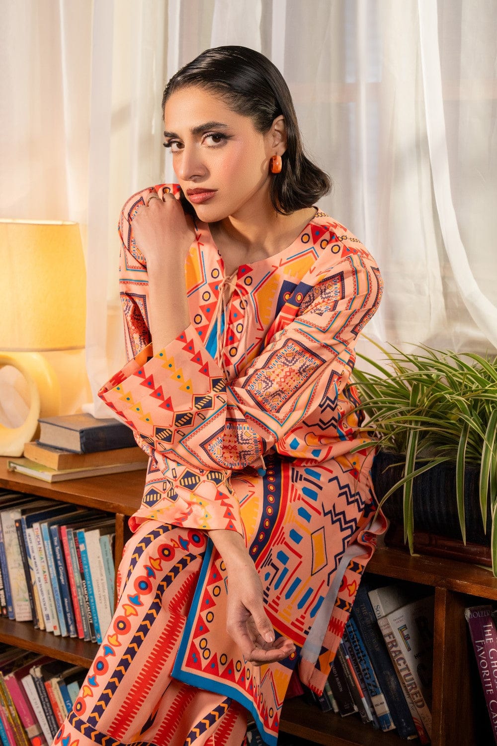 Peach Tribal Printed 2-Piece Suit Code 001