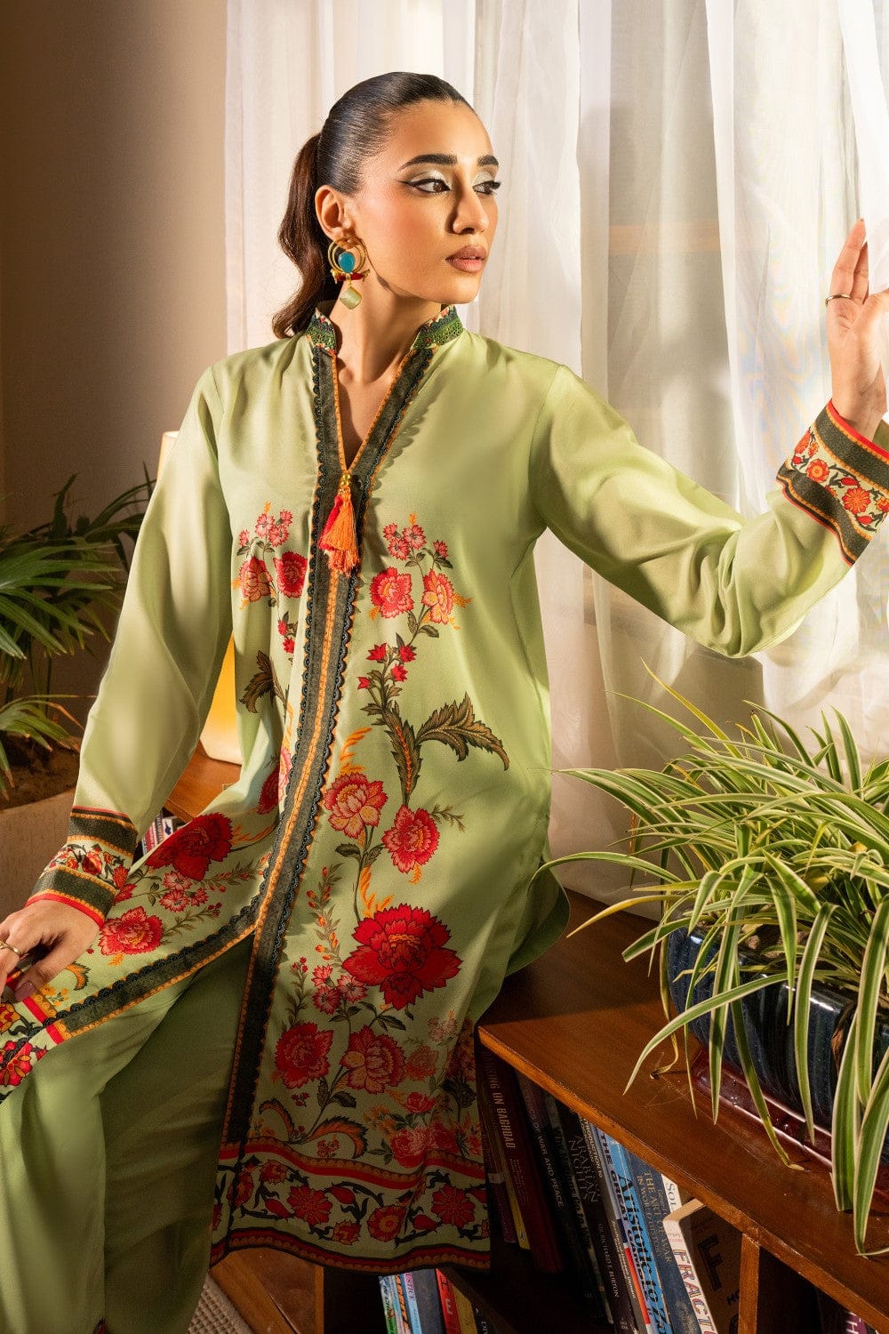 Mint Green Floral Printed 2-Piece Suit code 002