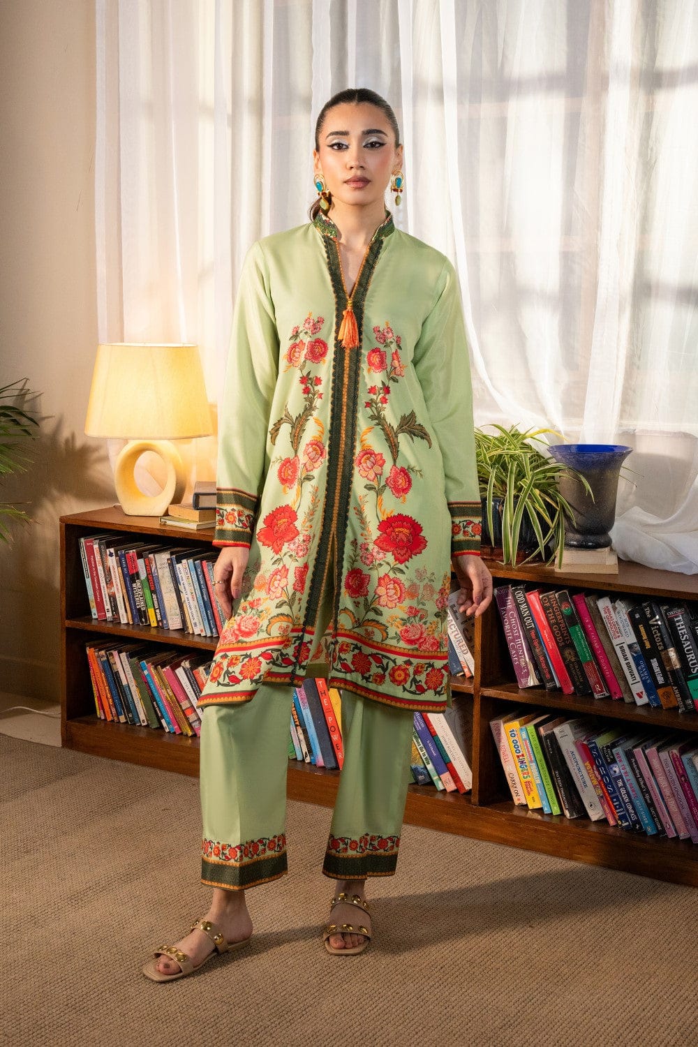 Mint Green Floral Printed 2-Piece Suit code 002