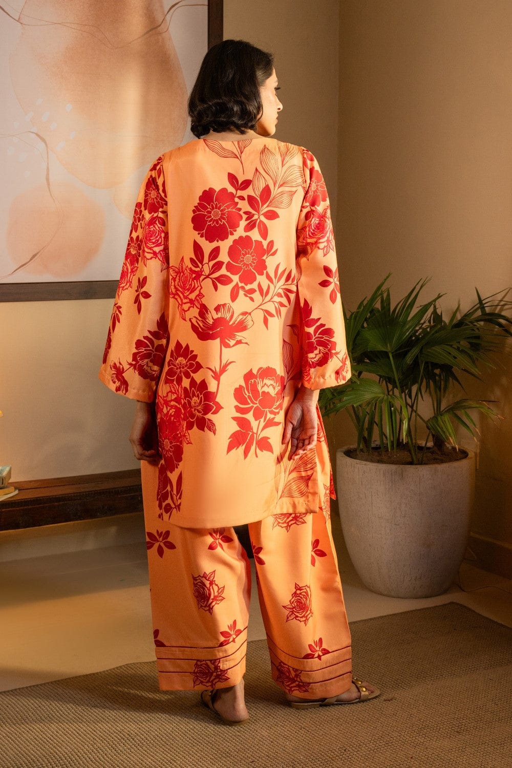 Peach Floral Printed 2-Piece Suit code 006