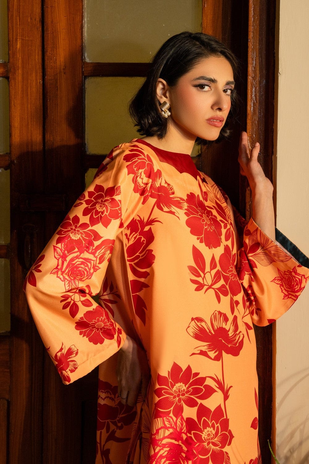 Peach Floral Printed 2-Piece Suit code 006
