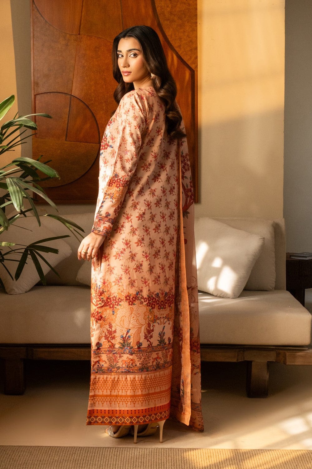 Soft Peach Floral Printed 2-Piece Suit code 011