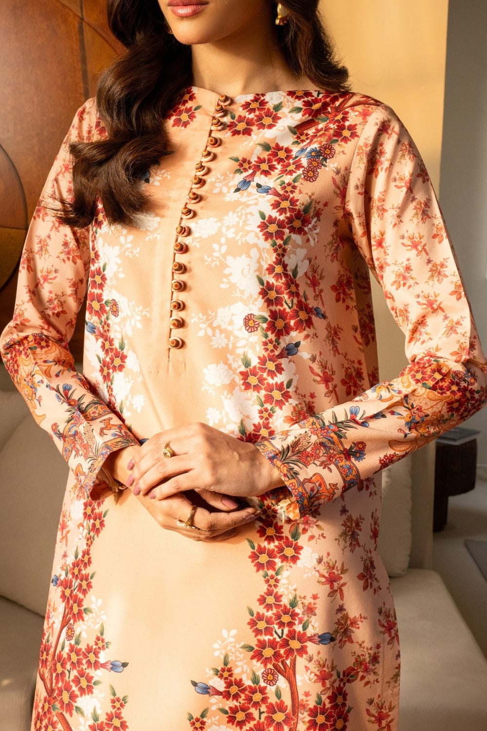 Soft Peach Floral Printed 2-Piece Suit code 011