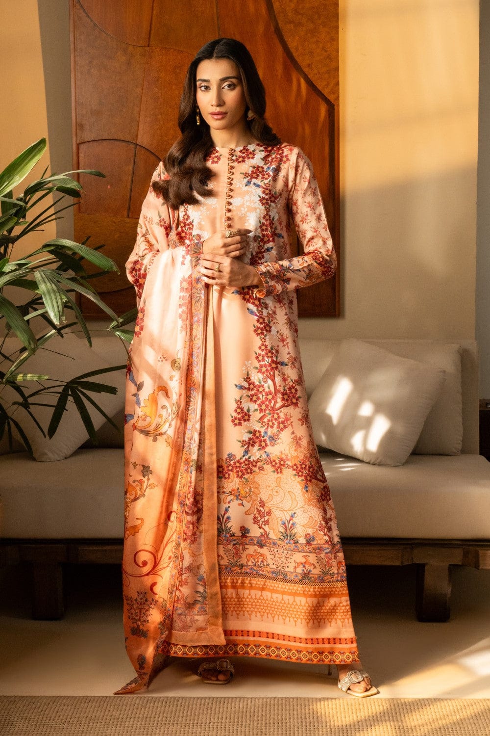 Soft Peach Floral Printed 2-Piece Suit code 011