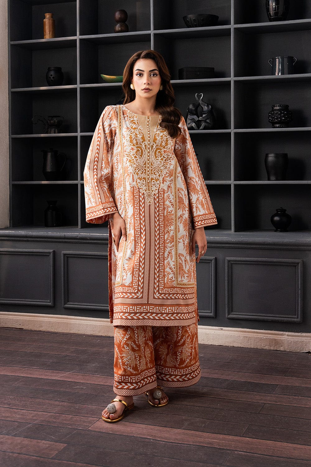 Rust & Ivory Printed 2-Piece Co-Ord Set code 013