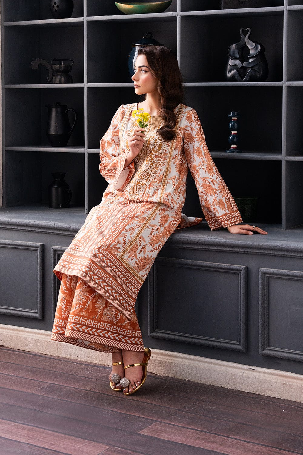 Rust & Ivory Printed 2-Piece Co-Ord Set code 013