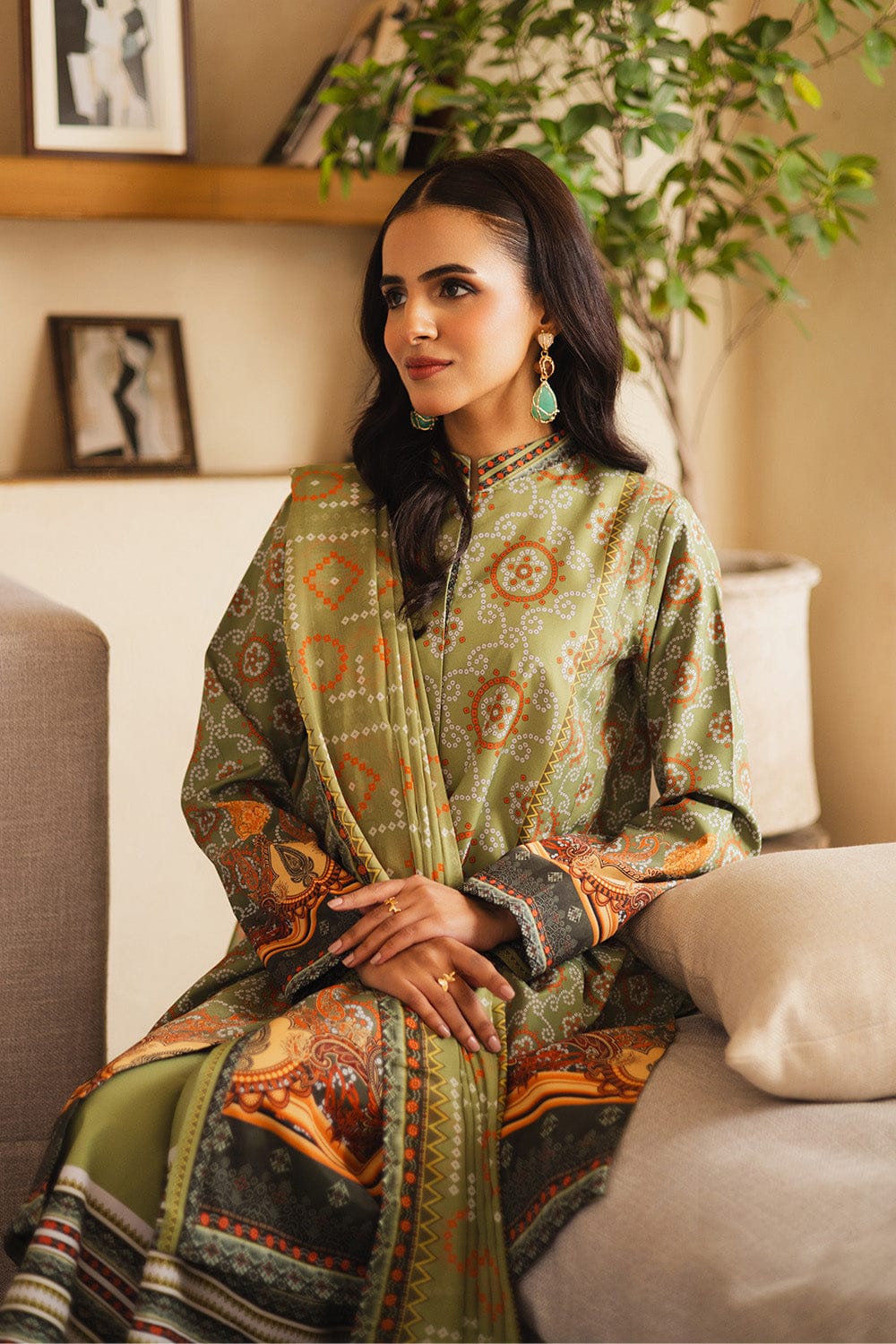 Olive Heritage Printed 2-Piece Suit code 018