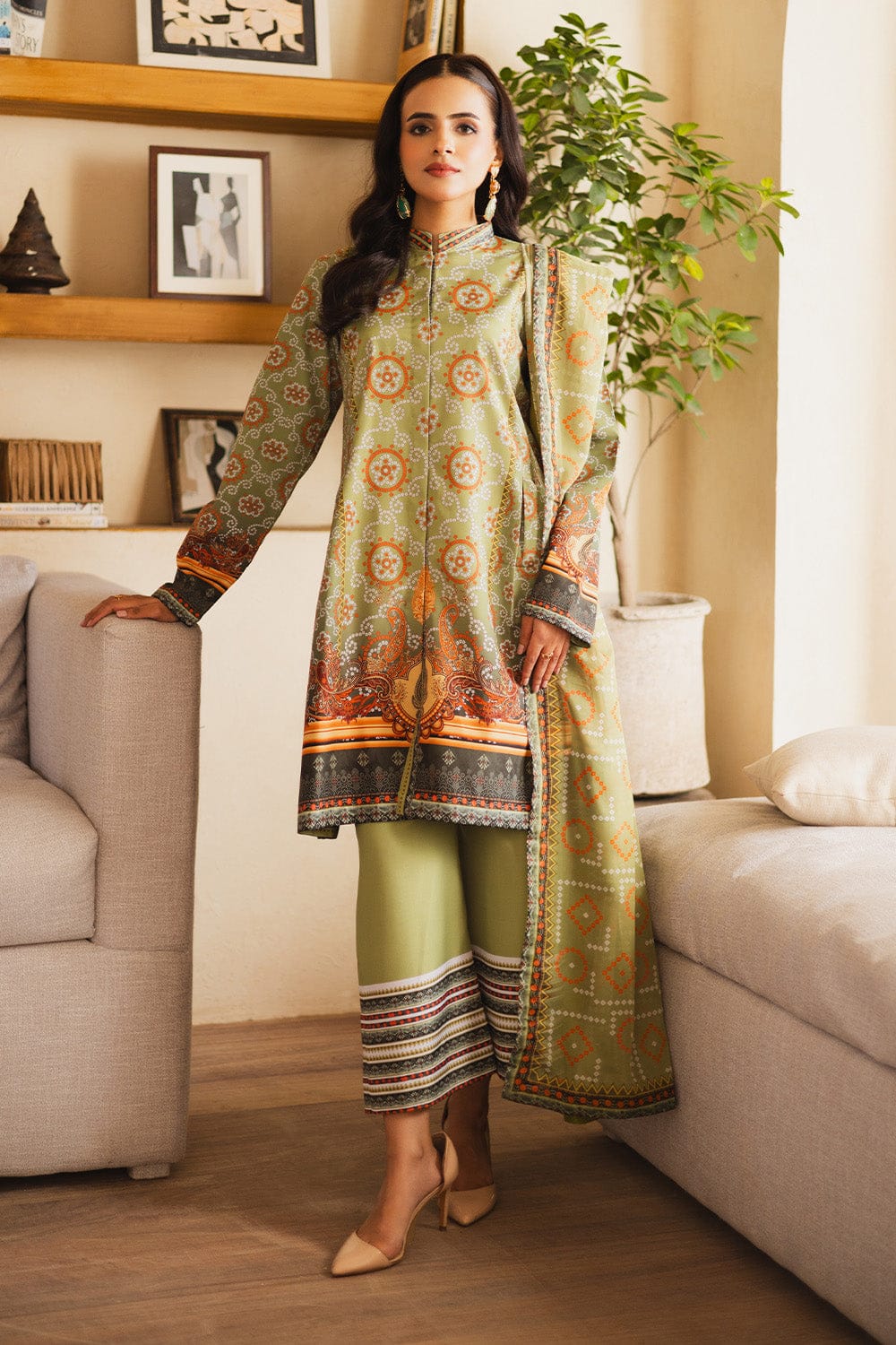 Olive Heritage Printed 2-Piece Suit code 018