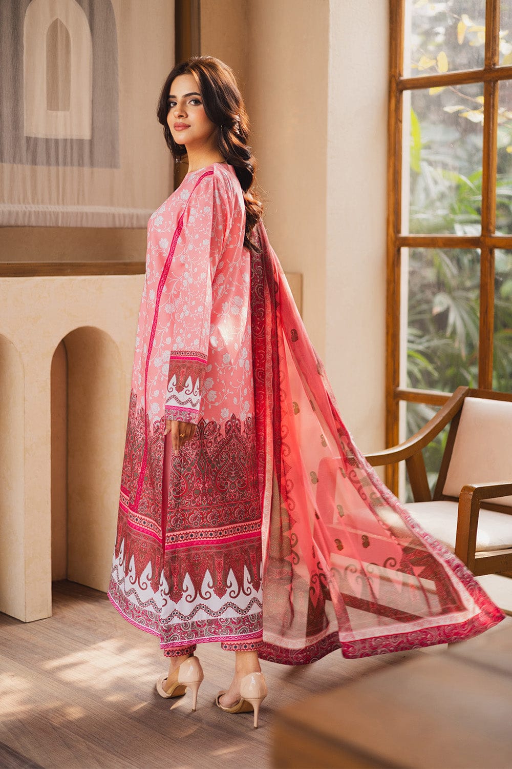 Elegant Pink Printed 2-Piece Suit code 023