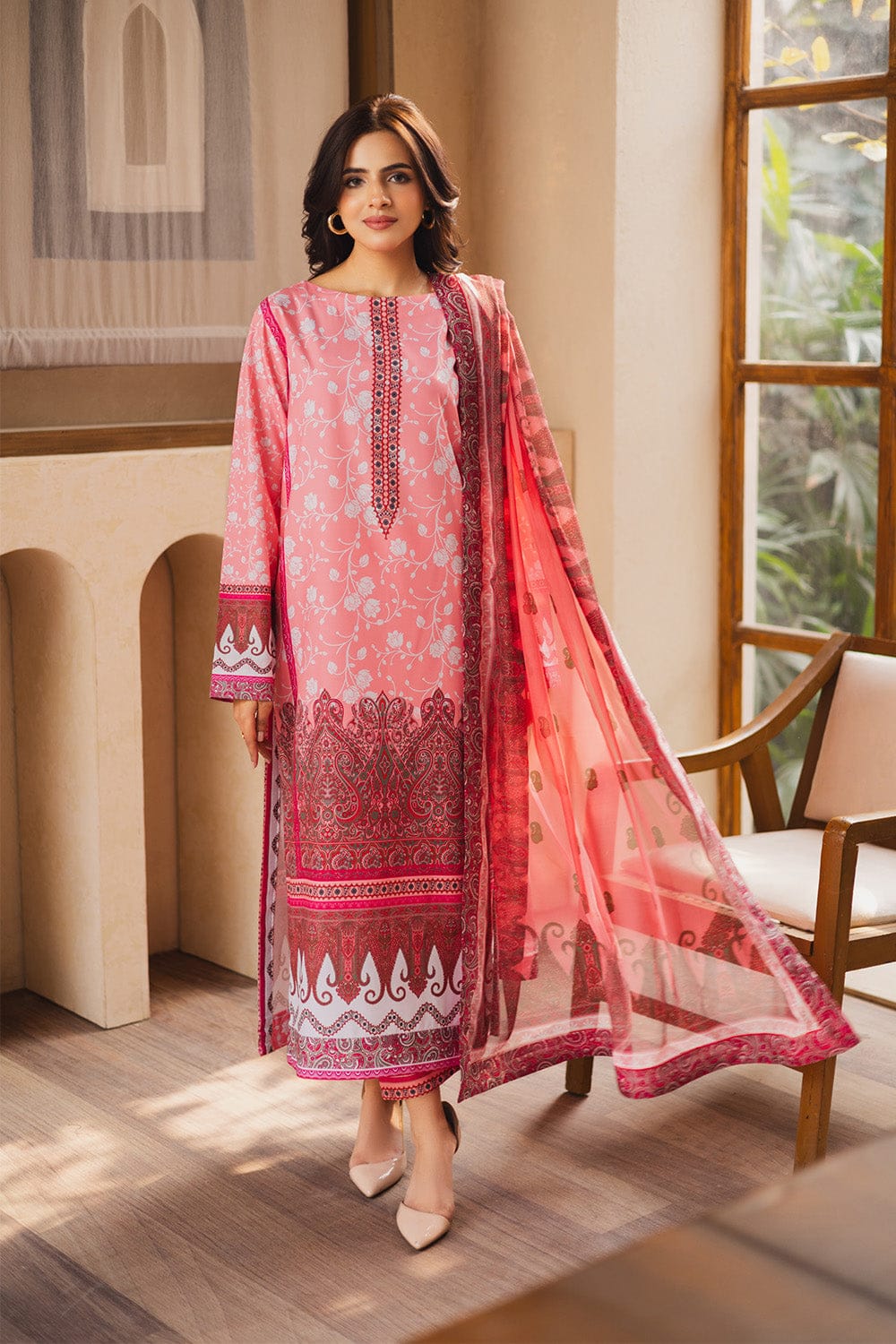 Elegant Pink Printed 2-Piece Suit code 023