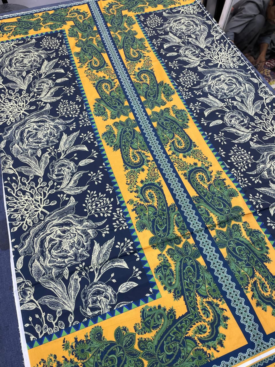 Navy Blue Floral Printed Unstitched 2-Piece Suit code 030