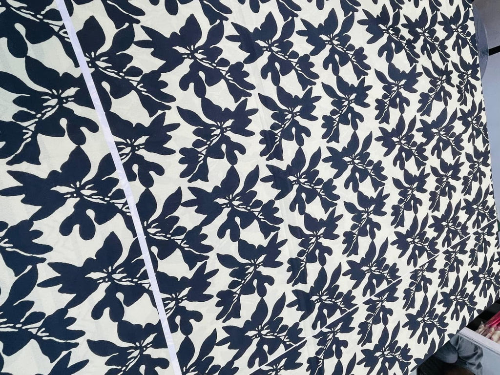 Navy Floral Print Fabric Set – Unstitched 2-Piece code 038