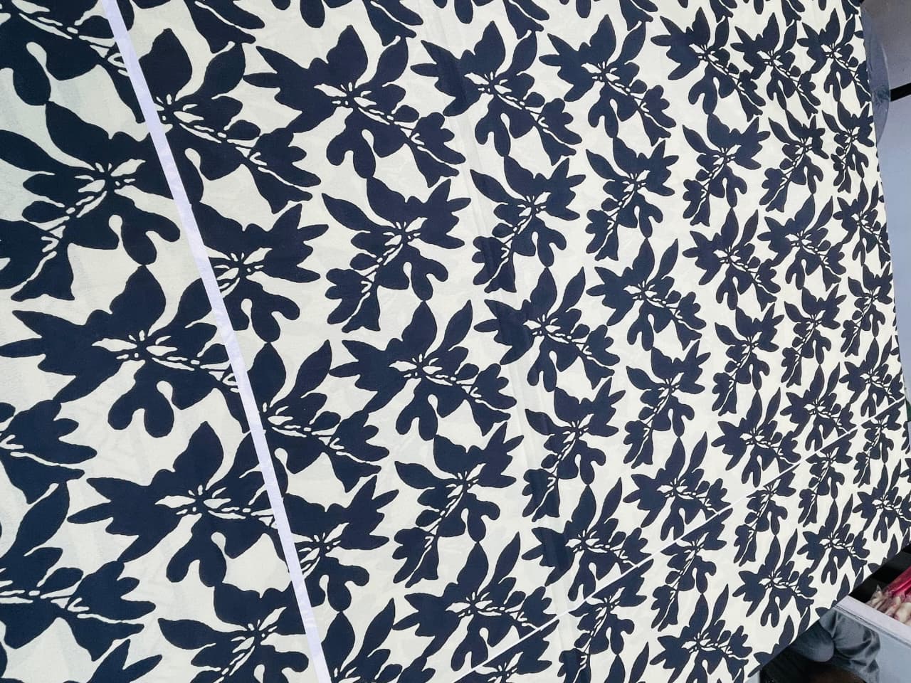 Navy Floral Print Fabric Set – Unstitched 2-Piece code 038