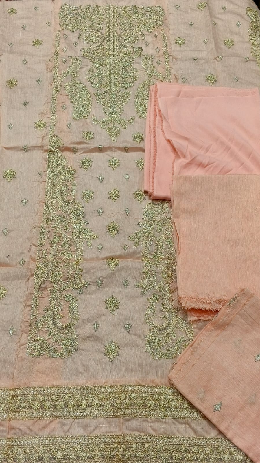 2PC Unstitched Embroidered Paper Lawn Suit – Soft Peach