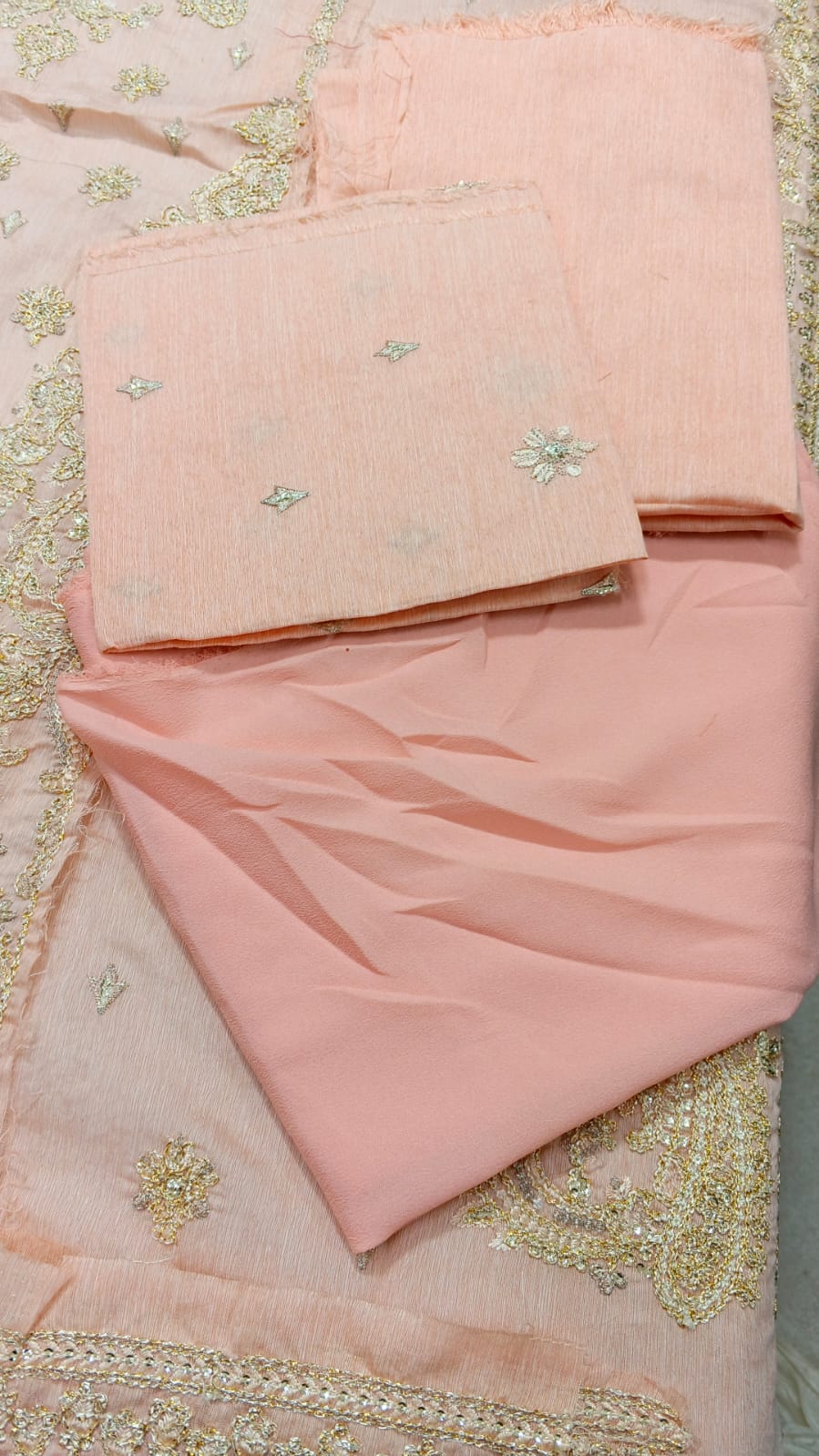 2PC Unstitched Embroidered Paper Lawn Suit – Soft Peach