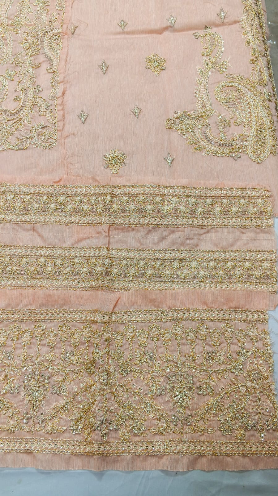 2PC Unstitched Embroidered Paper Lawn Suit – Soft Peach