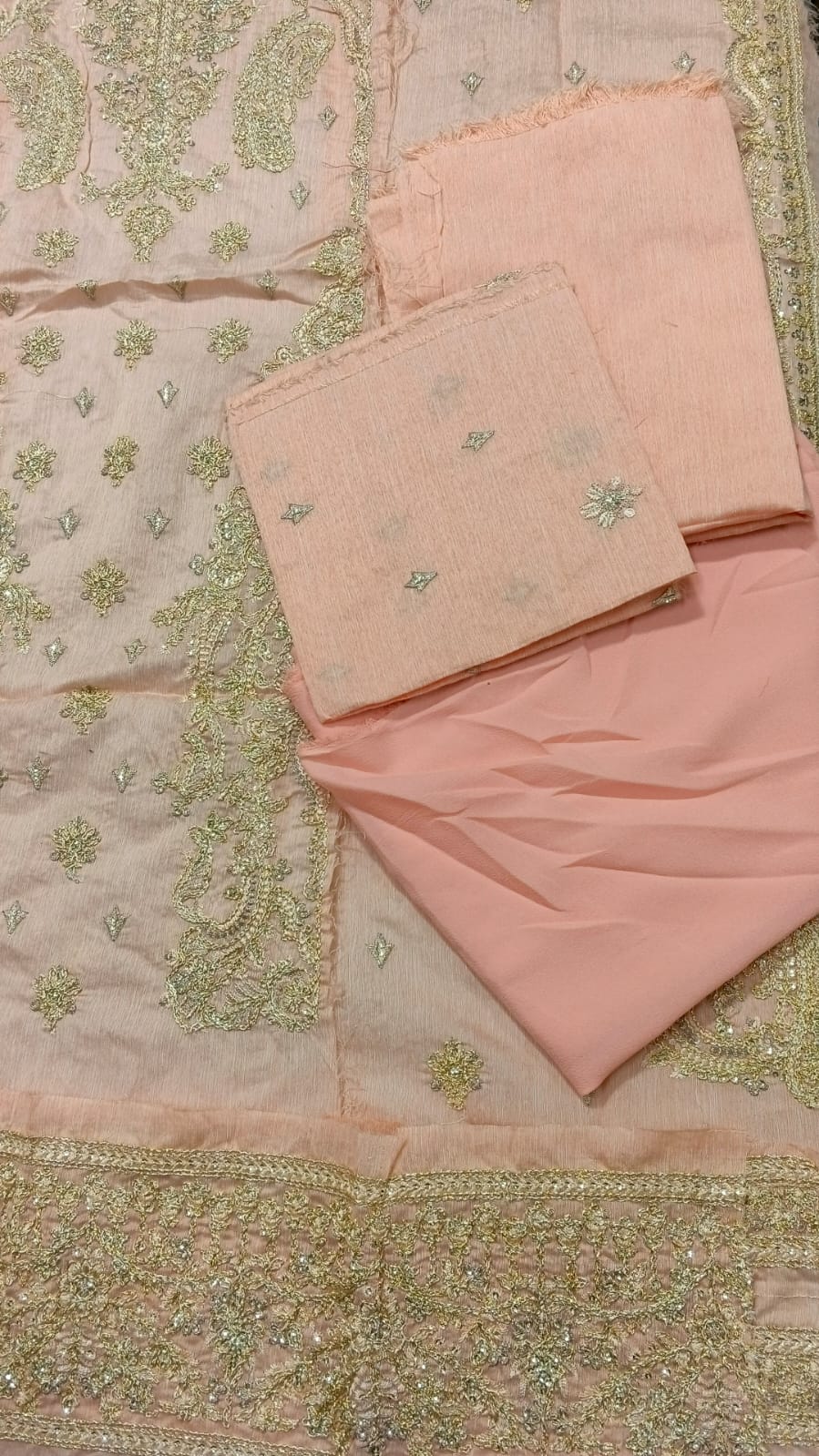 2PC Unstitched Embroidered Paper Lawn Suit – Soft Peach