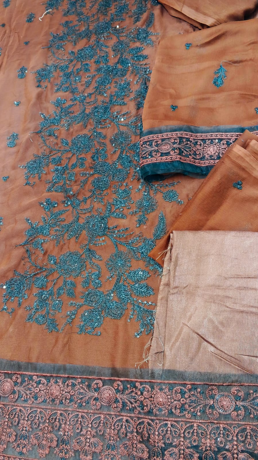 3PC Unstitched Chiffon Embroidered Suit (SAW-14)