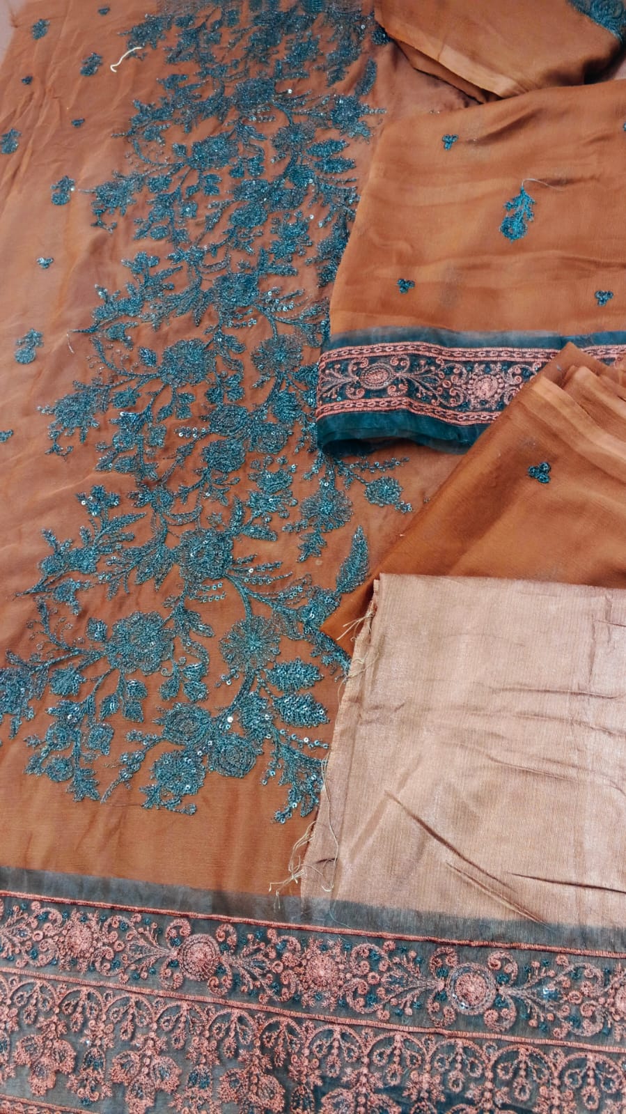 3PC Unstitched Chiffon Embroidered Suit (SAW-14)
