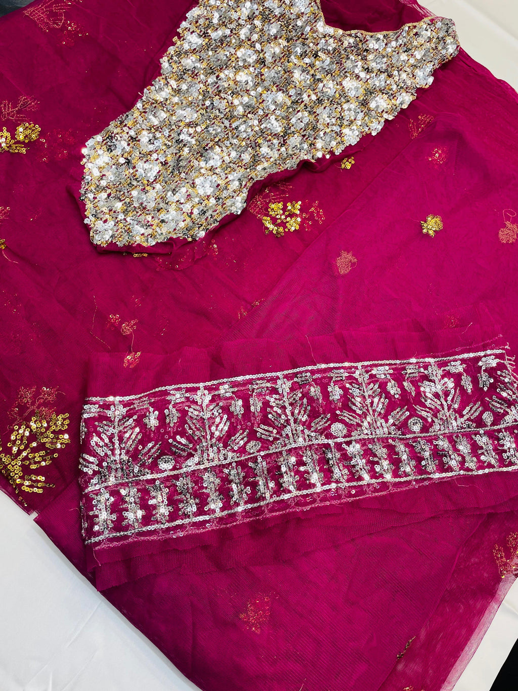 fabric net color pink unstitched 2 piece code 001