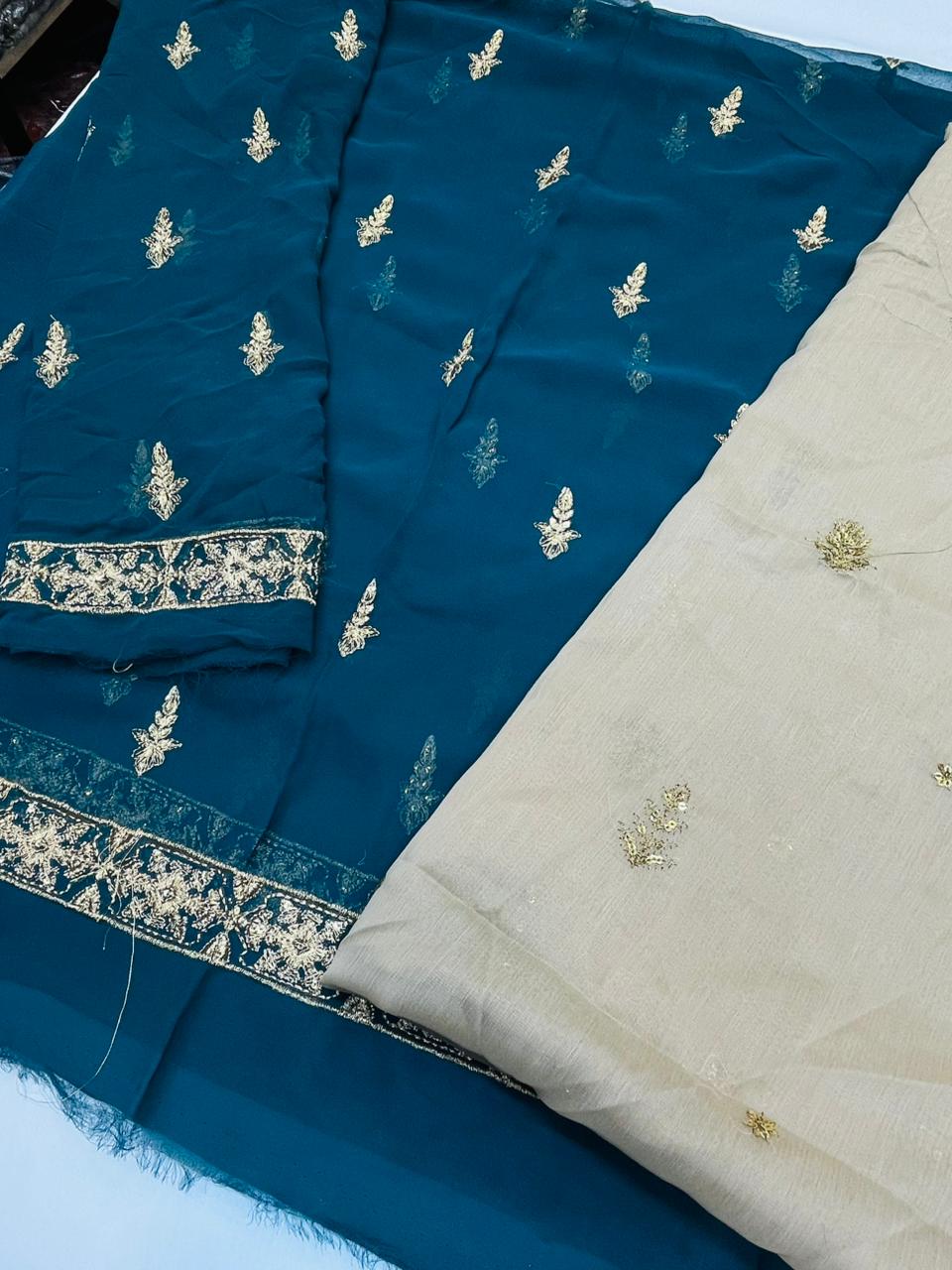 fabric chiffon color c green dupatta matching chiffon  unstitched 2 piece code 002