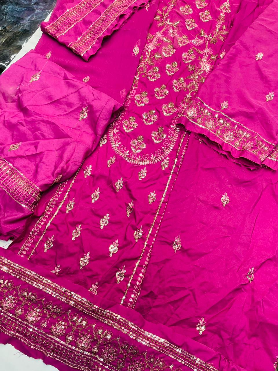 fabric net color pink unstitched 2 piece code 001