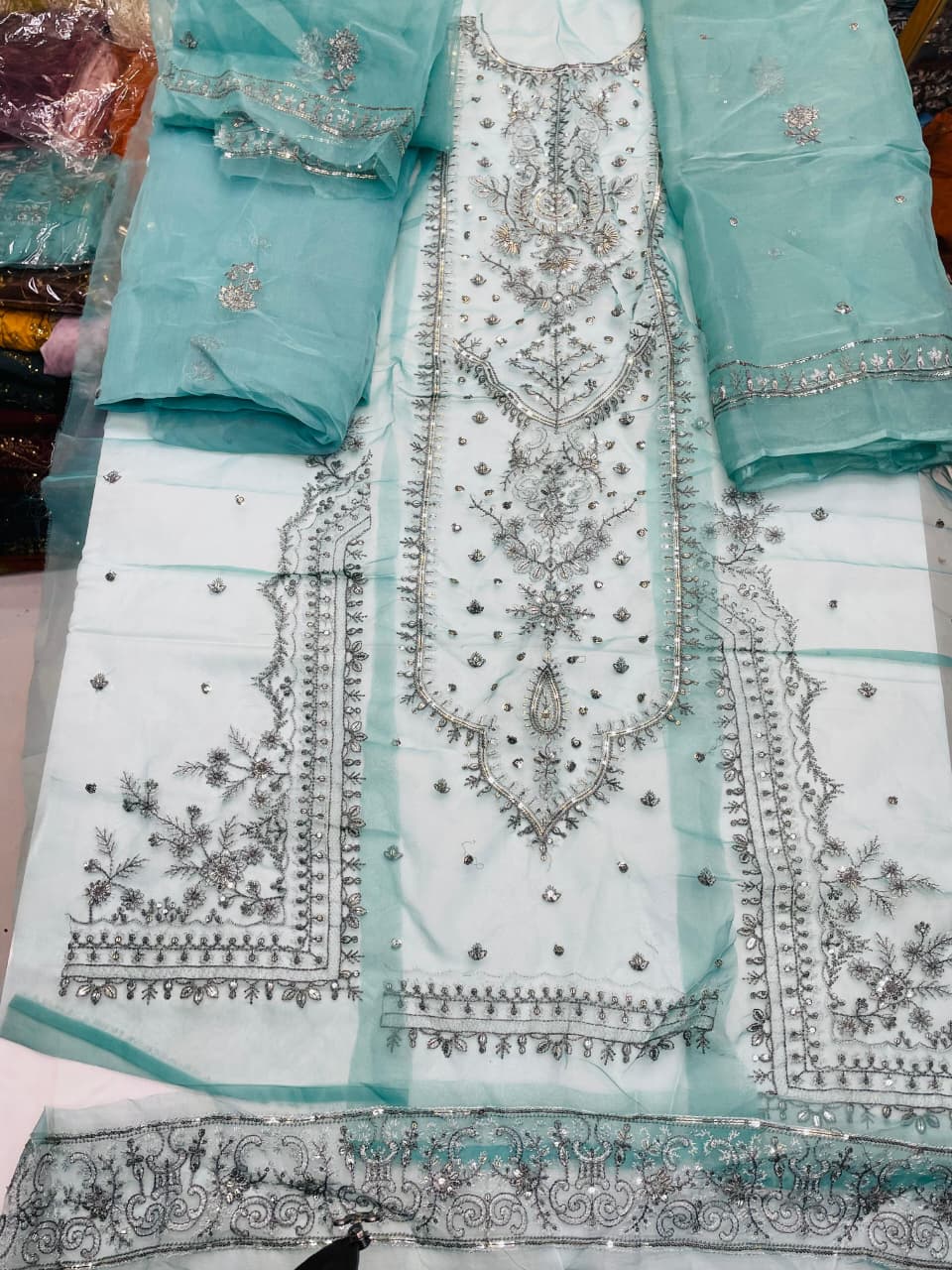fabric organza colour blue unstiched 2pice dupatta organza code 011