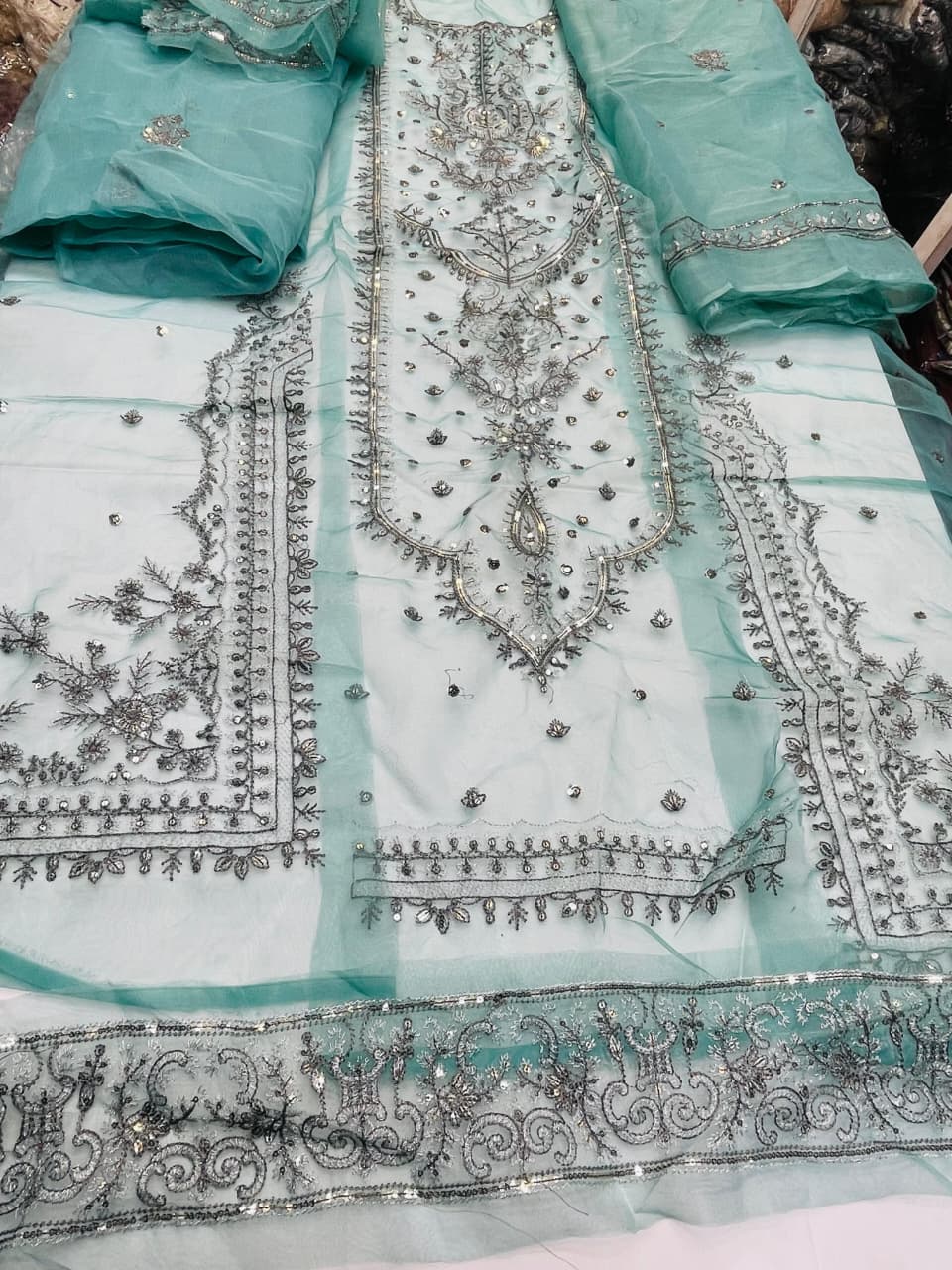 fabric organza colour blue unstiched 2pice dupatta organza code 011