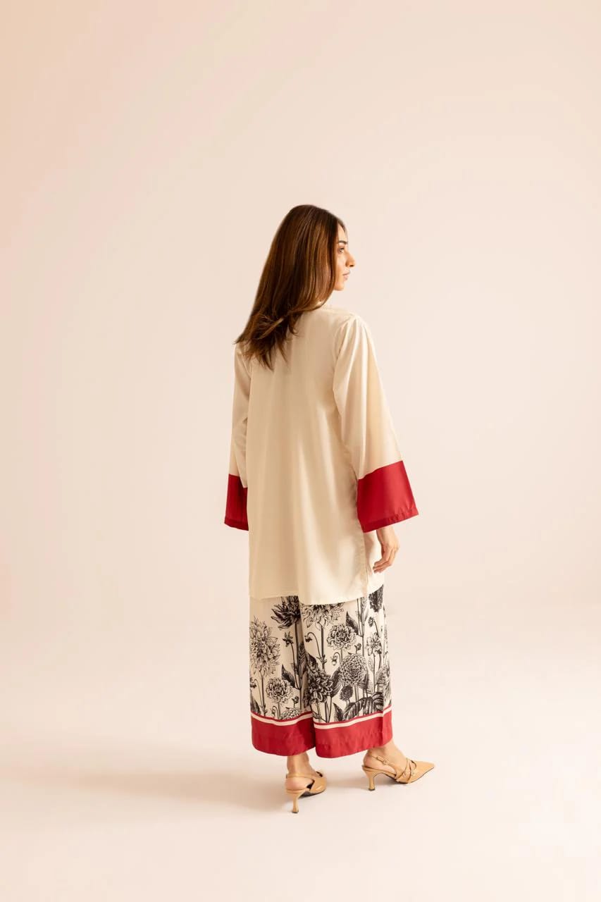 Ivory Printed 2-Piece Kurti & Wide-Leg Trousers Set