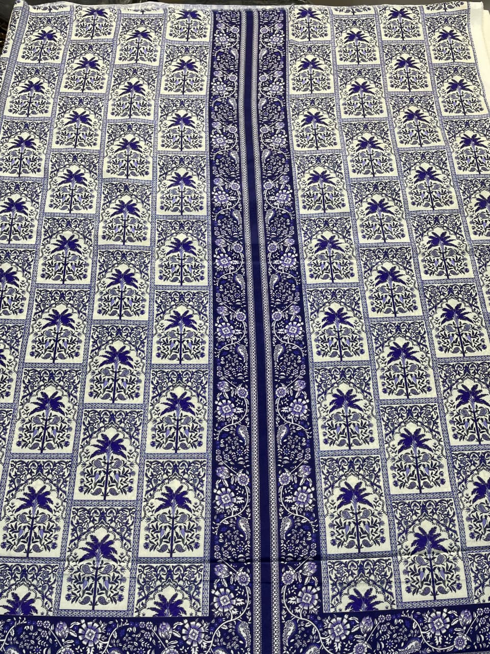 Blue and White Floral Block Print Fabric Set – Unstitched 2-Piece code 041