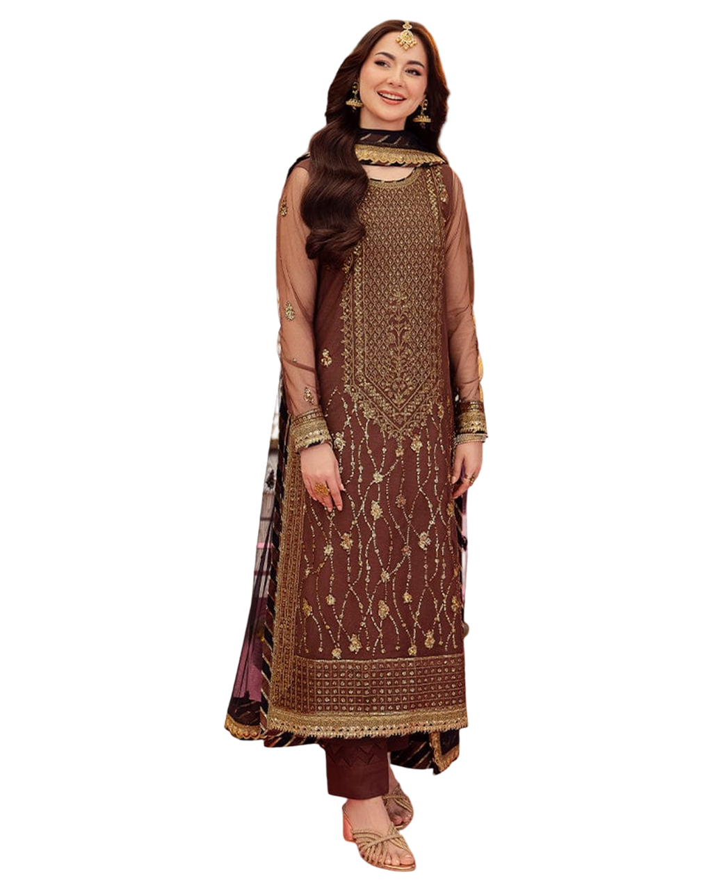 Embroidered front neckline on net Arzoofficial 2pice