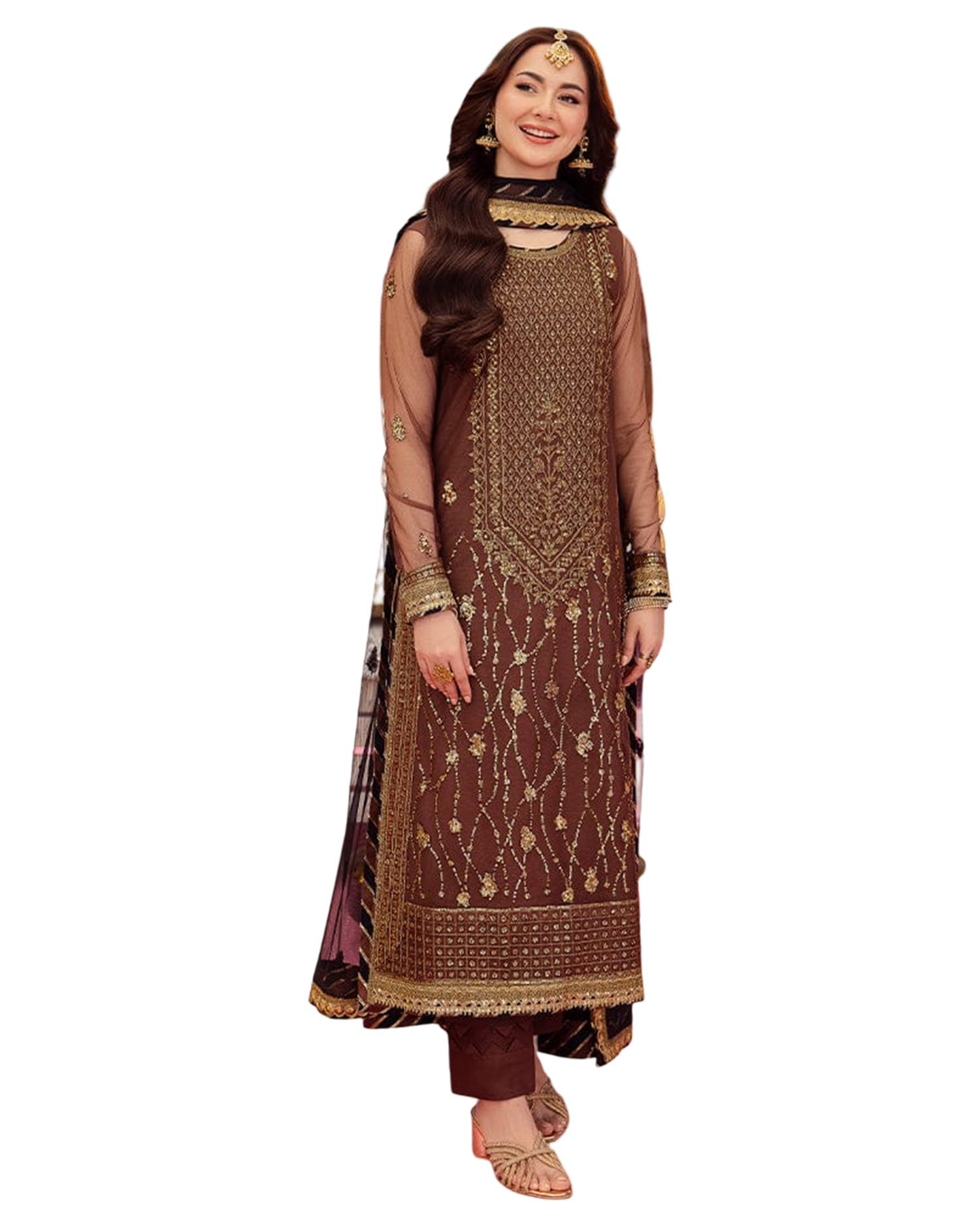 Embroidered front neckline on net Arzoofficial 2pice