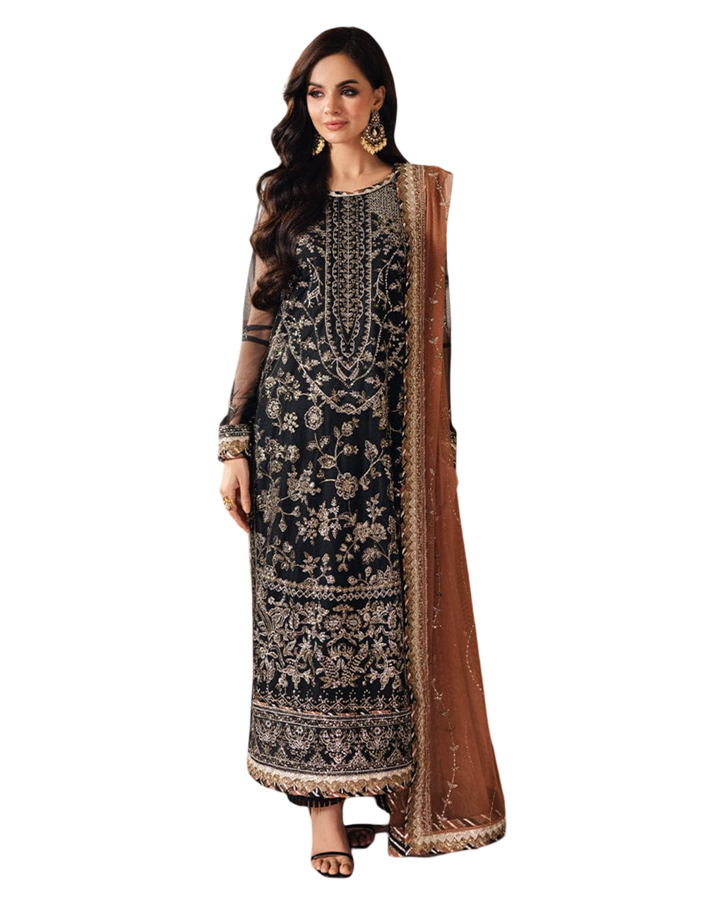 Embroidered front neckline on organza Arzoofficial