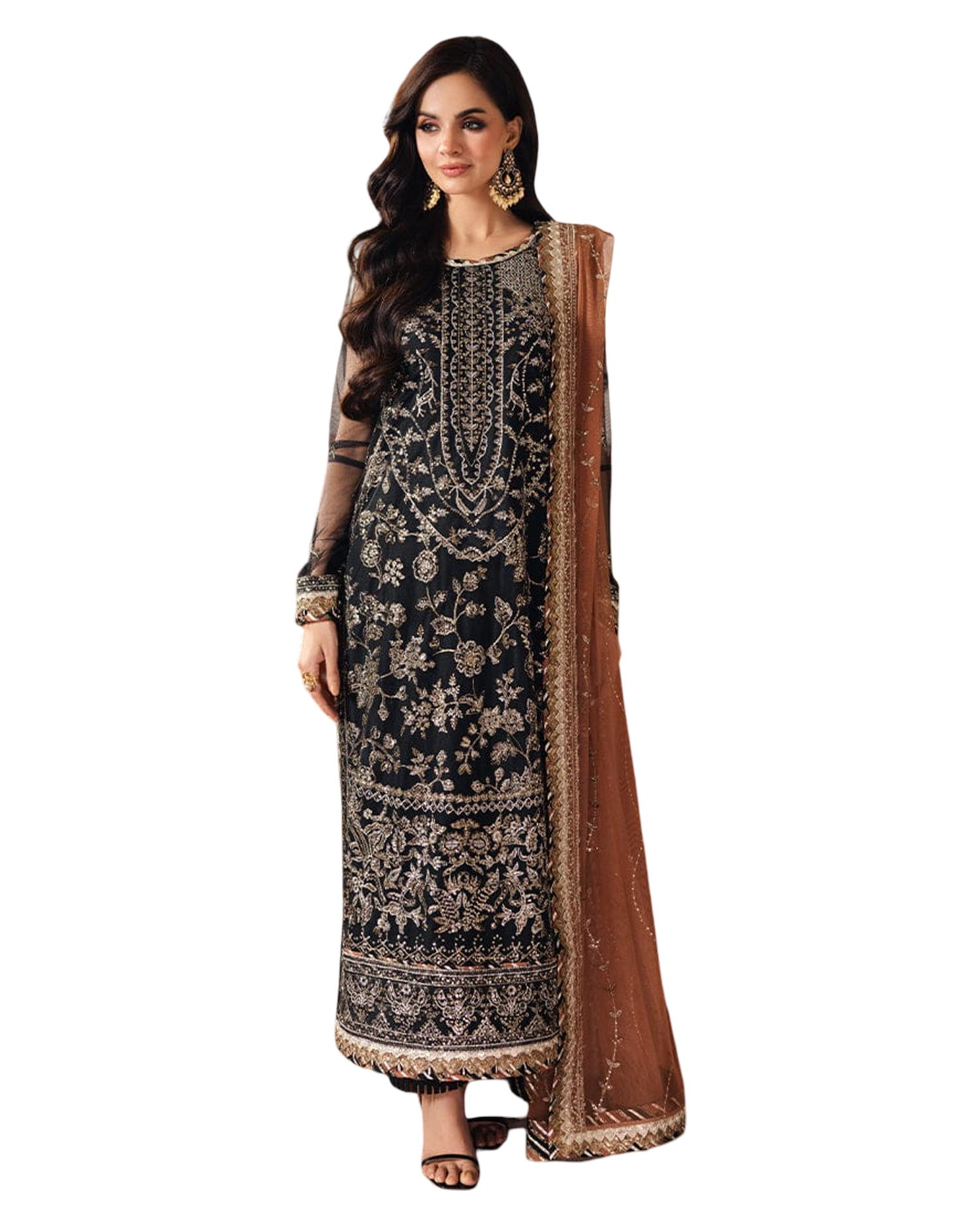 Embroidered front neckline on organza Arzoofficial