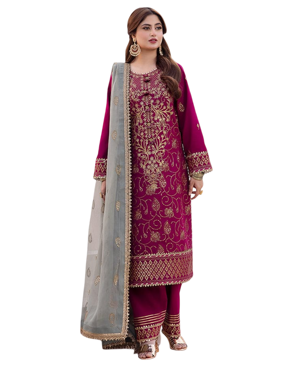 Lawn Silk Fabric Colour Pink Unstiched 2pice duppatta chiffon