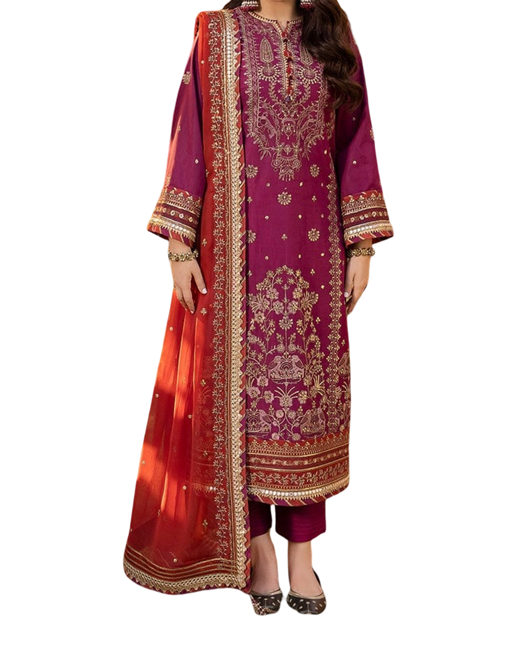 Lawn Silk Fabric Front Embroidery Back Plain duppatta chiffon