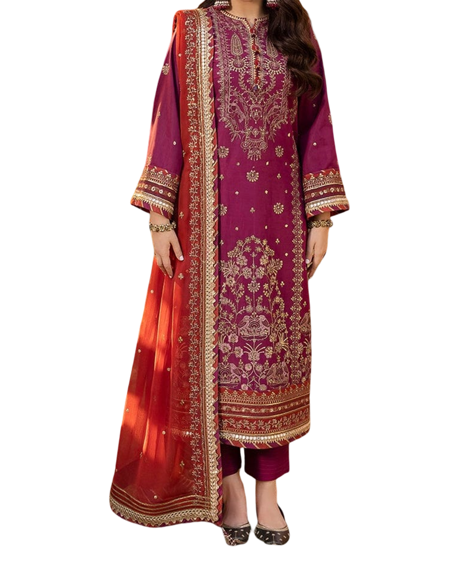 Lawn Silk Fabric Front Embroidery Back Plain duppatta chiffon